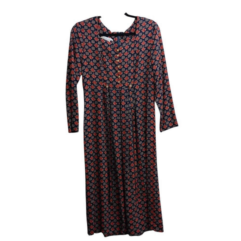 JONATHAN MARTIN Women's Navy Floral Button Front Cottagecore Midi Dress Size 12